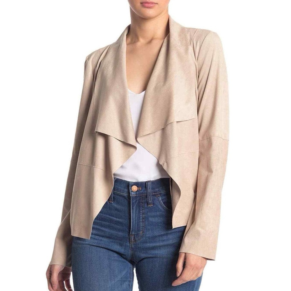 Bagatelle Faux Suede Zip Pocket Open Front Drape Jacket Size Small
